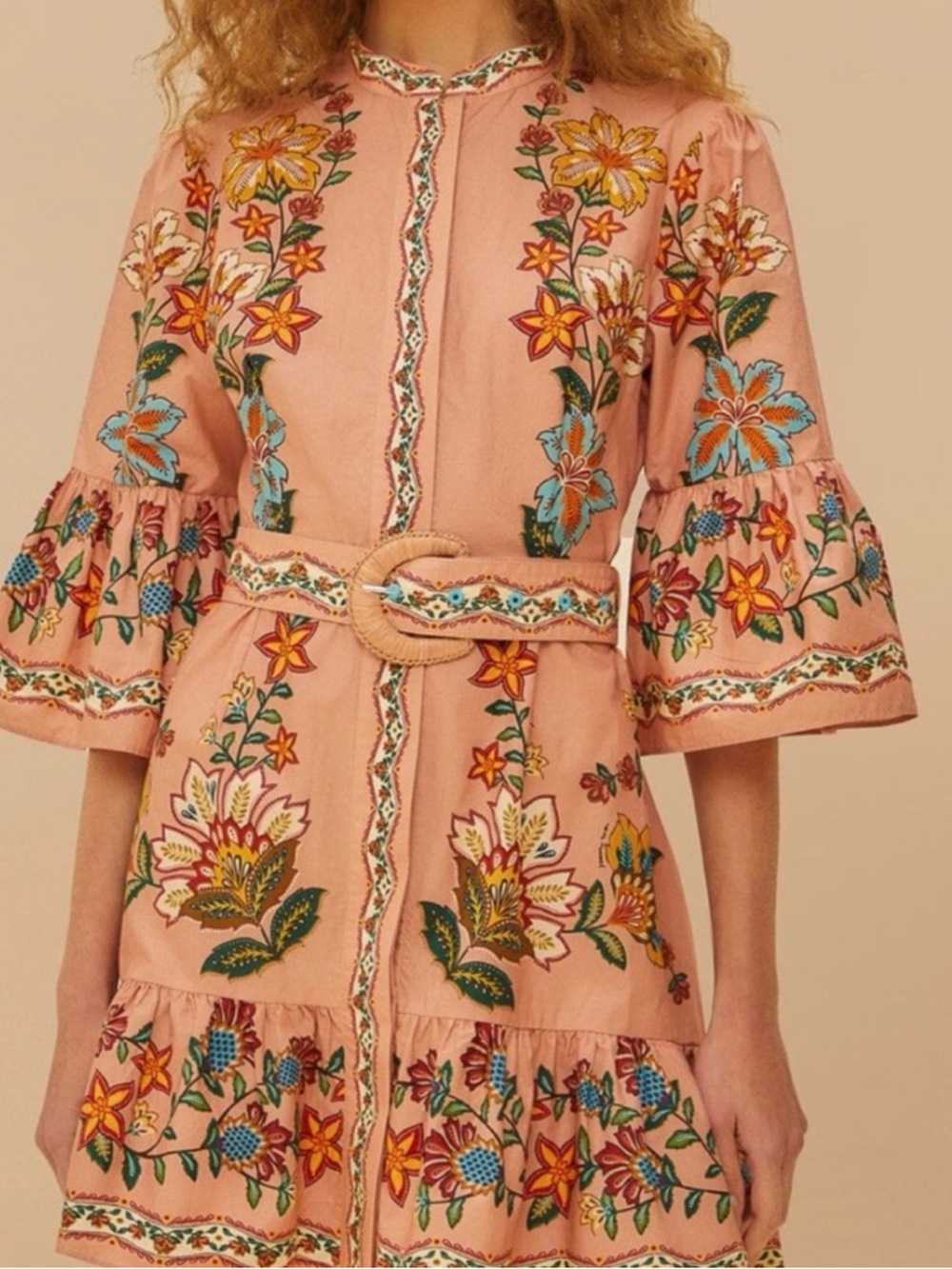 FARM Rio Pink Floral Embroidered Belted Mini Dress - Picture 2 of 5